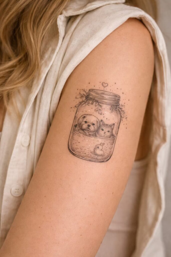 Botanical Mason Jar Small Tattoo for Pet Lovers
