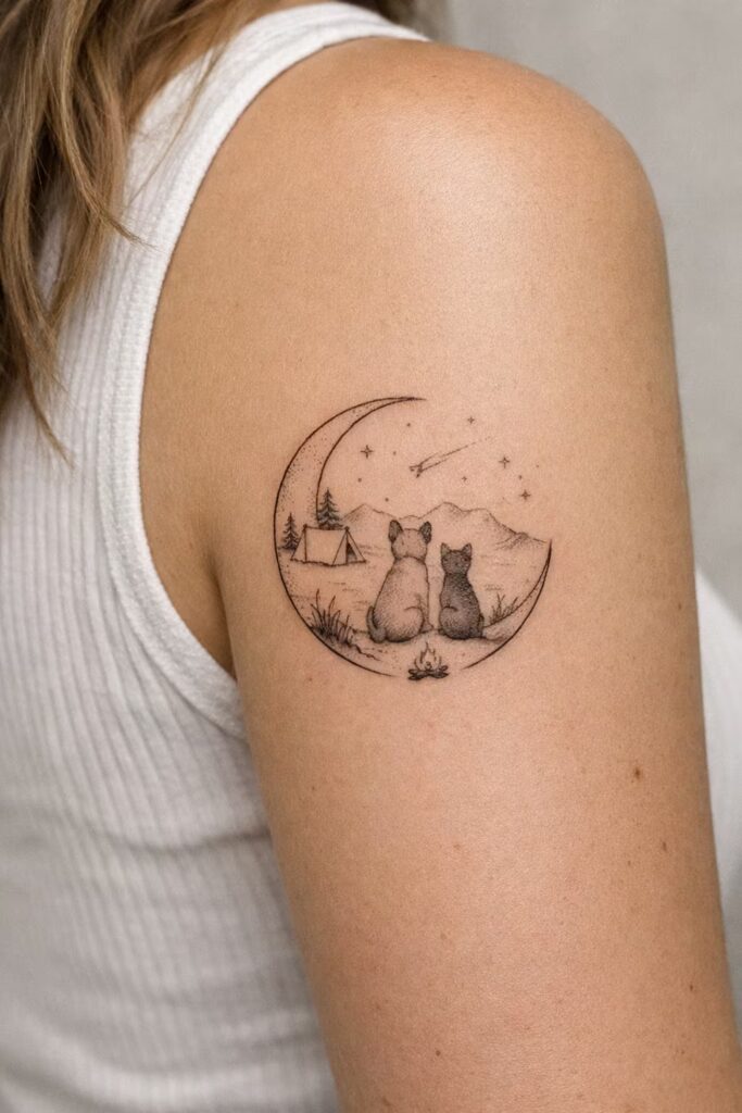 Crescent Moon Camping Small Tattoo for Pet Lovers