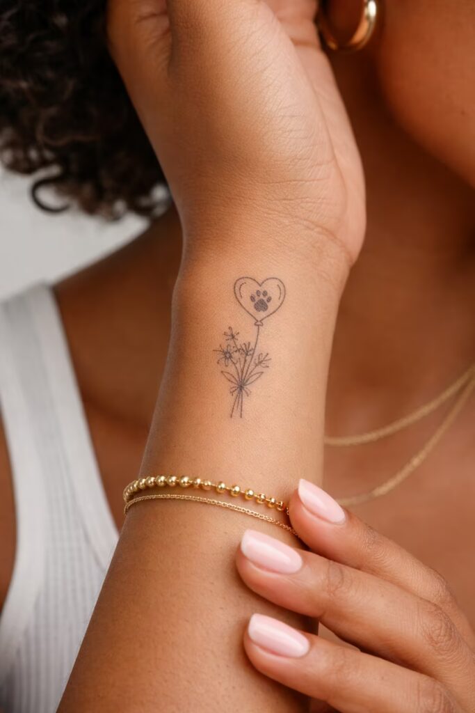Daisy Heart Balloon Small Tattoo Idea for Pet Lovers