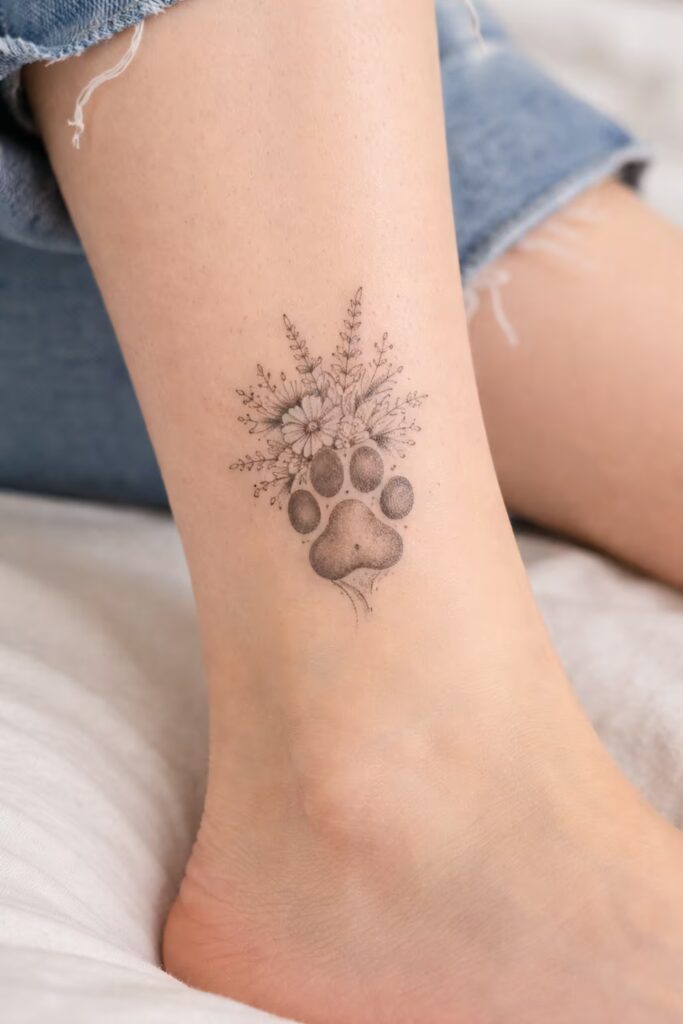 Floral Paw Print (Daisy & Lavender) Tattoo for Pet Lovers