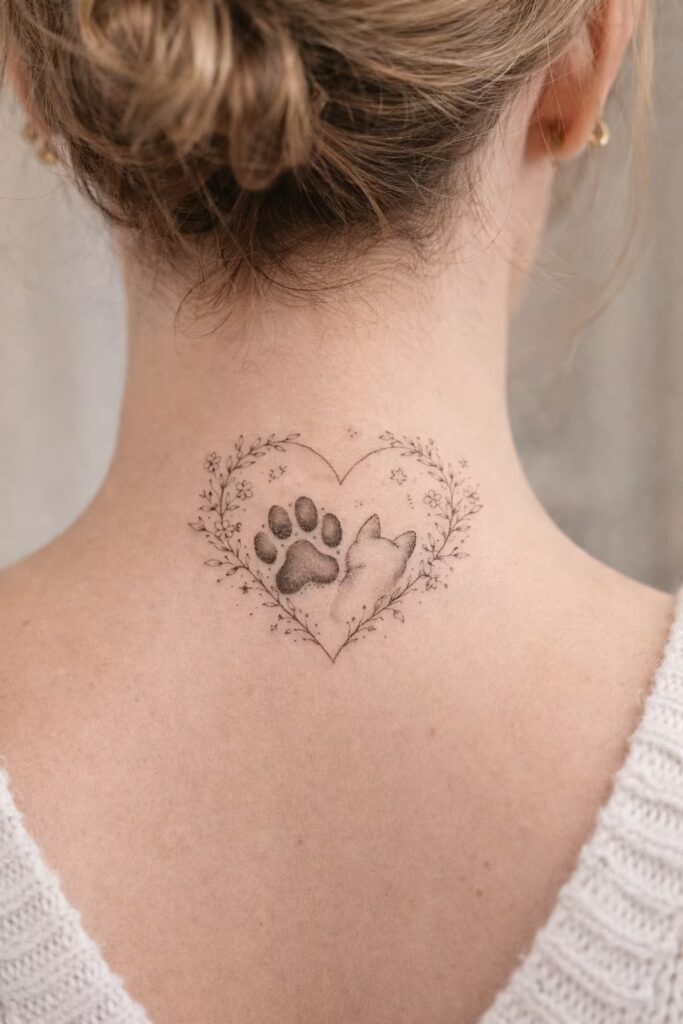 Heart of Paws Neck Minimalist Tattoo for Pet Lovers