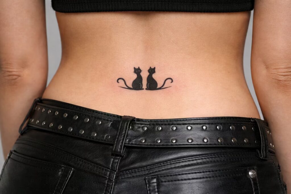 Mirror Cats Lower Back Tattoo