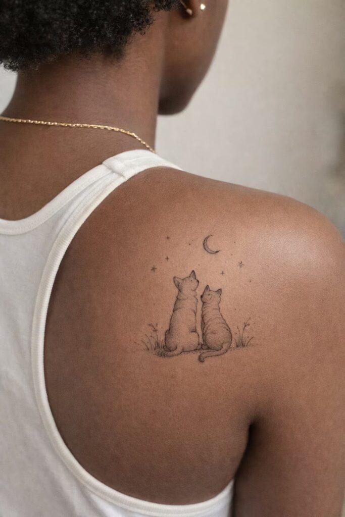 Moonlit Companions Shoulder Tattoo for Pet Lovers