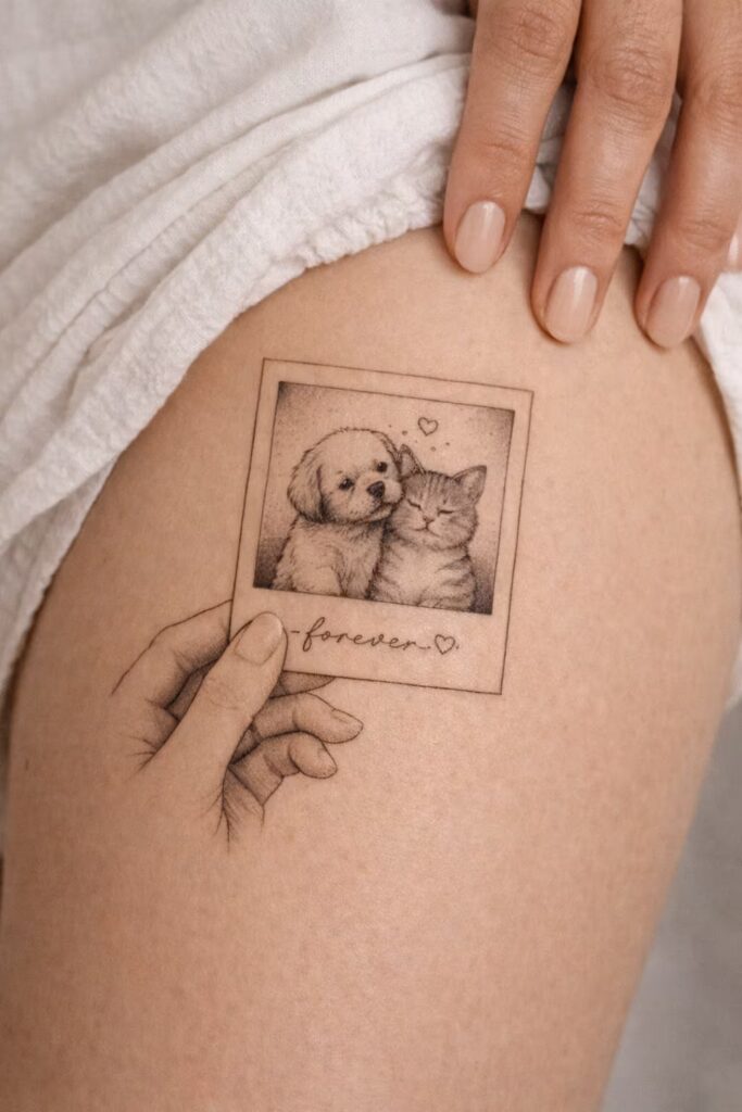 Polaroid Memory Thigh Small Tattoo for Pet Lovers