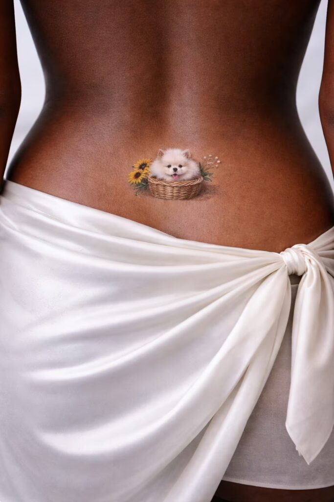 Pomeranian Basket Tramp Stamp Tattoo