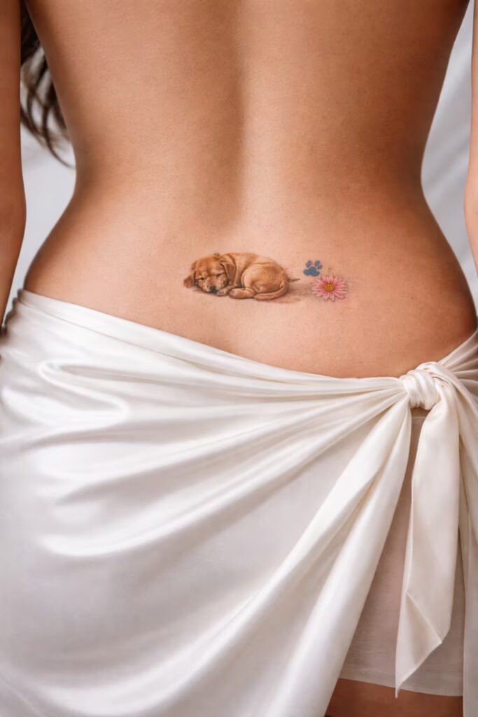 Sleeping Puppy Lower Back Tattoo