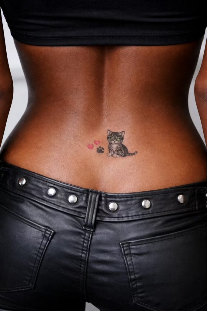 Tiny kitten Tramp Stamp Tattoo