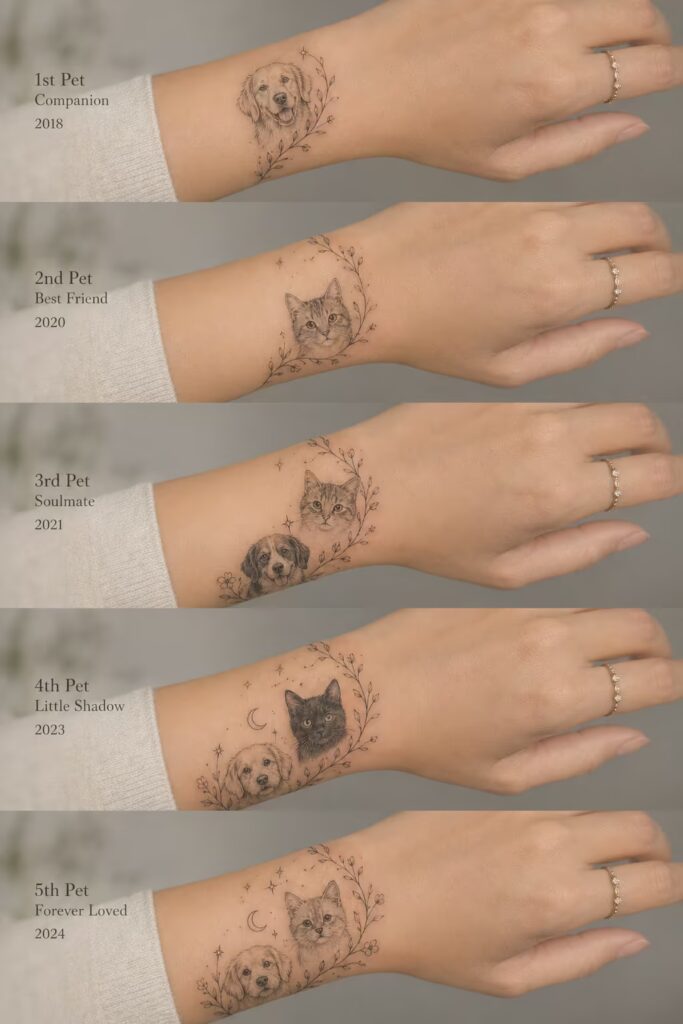 Multiple Pet Memorial Tattoos