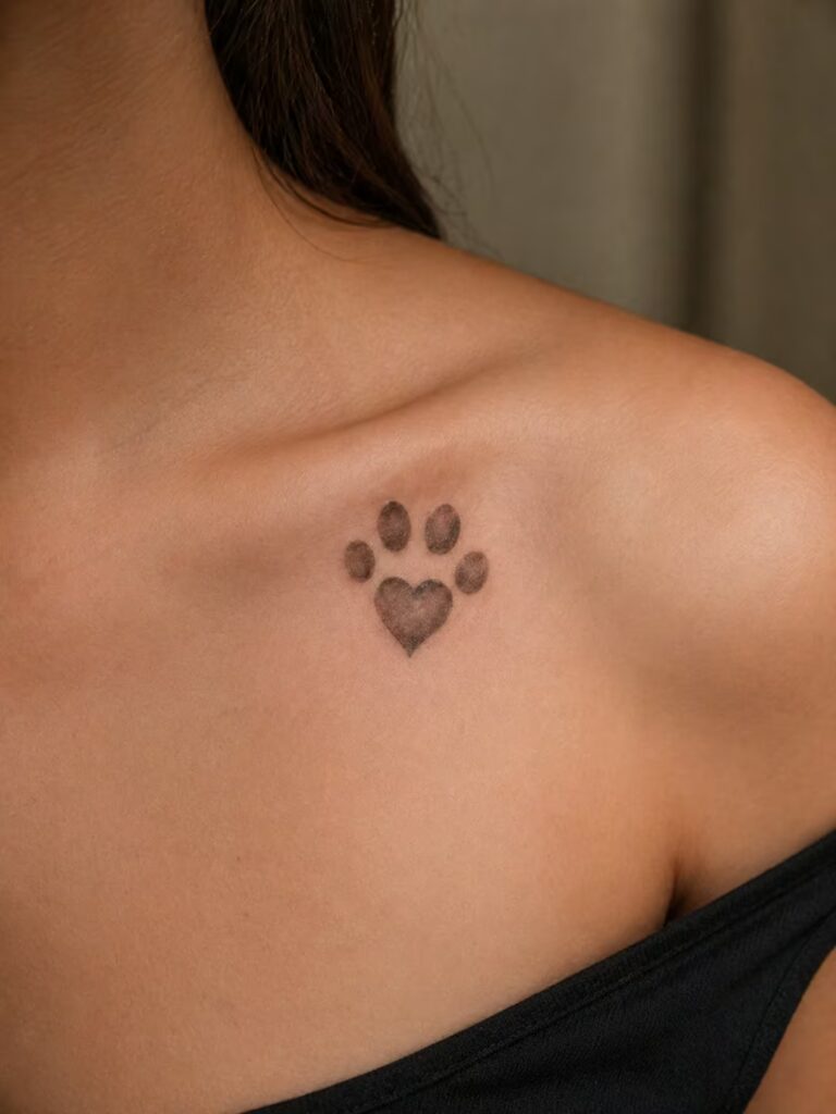 Paw Print Tattoo with a Heart incorporated into the print